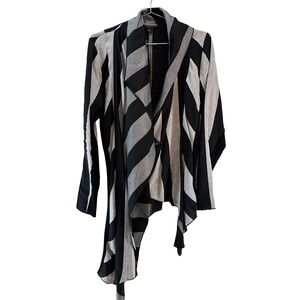 NOR DENMARK Linen Blend Asymmetrical Striped Blazer Jacket • 0 •‎ black, gray